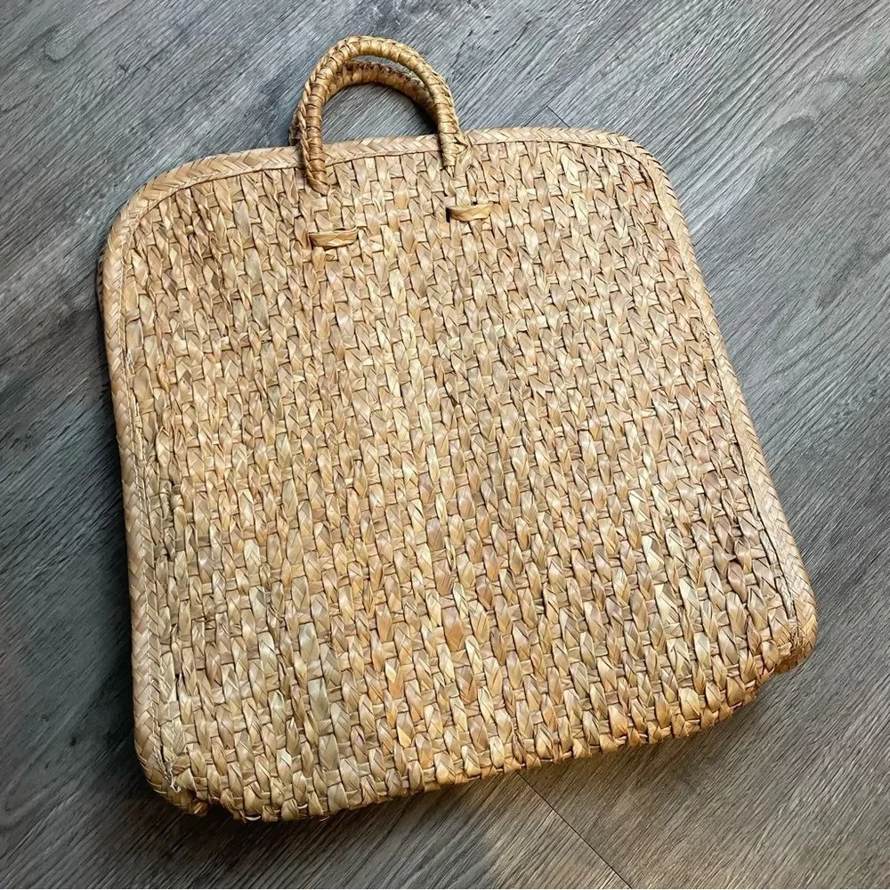 VINTAGE Hand Woven Straw México Floral Large Beach Tote Bag - Picture 2 of 10